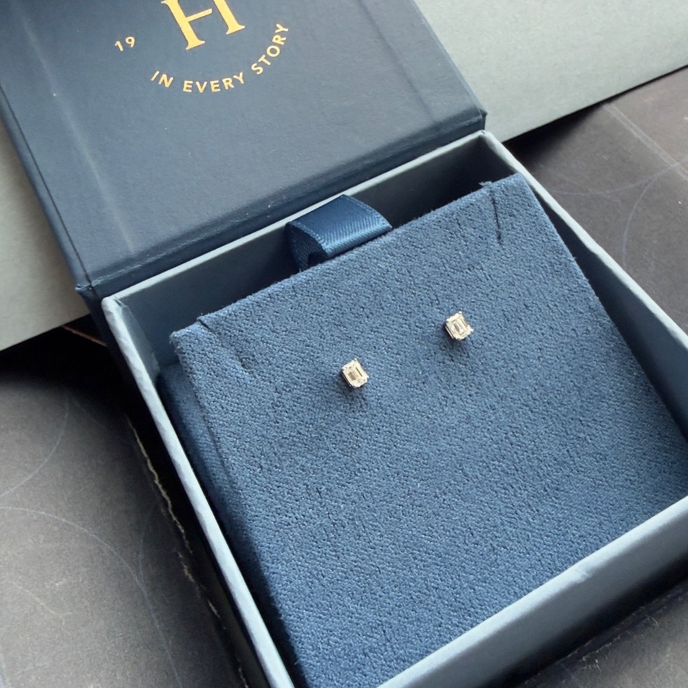 NIB Helzberg Lab Grown Diamond Emerald-Cut Earrings in 14K White Gold (1/4 ct)